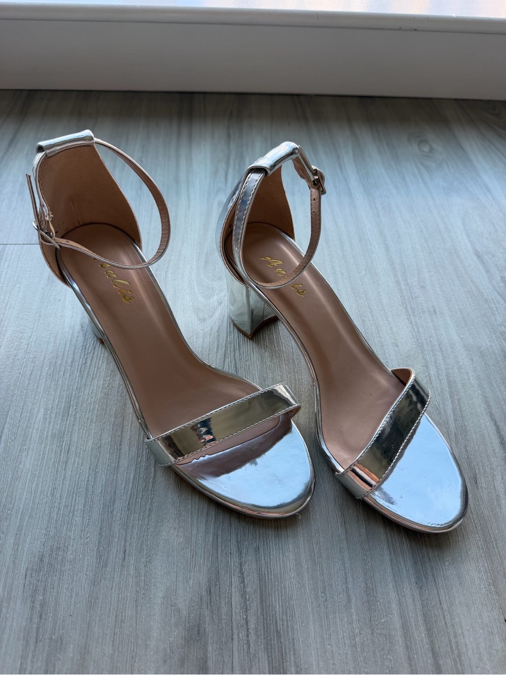 Silver Ankle-Strap Block Heels